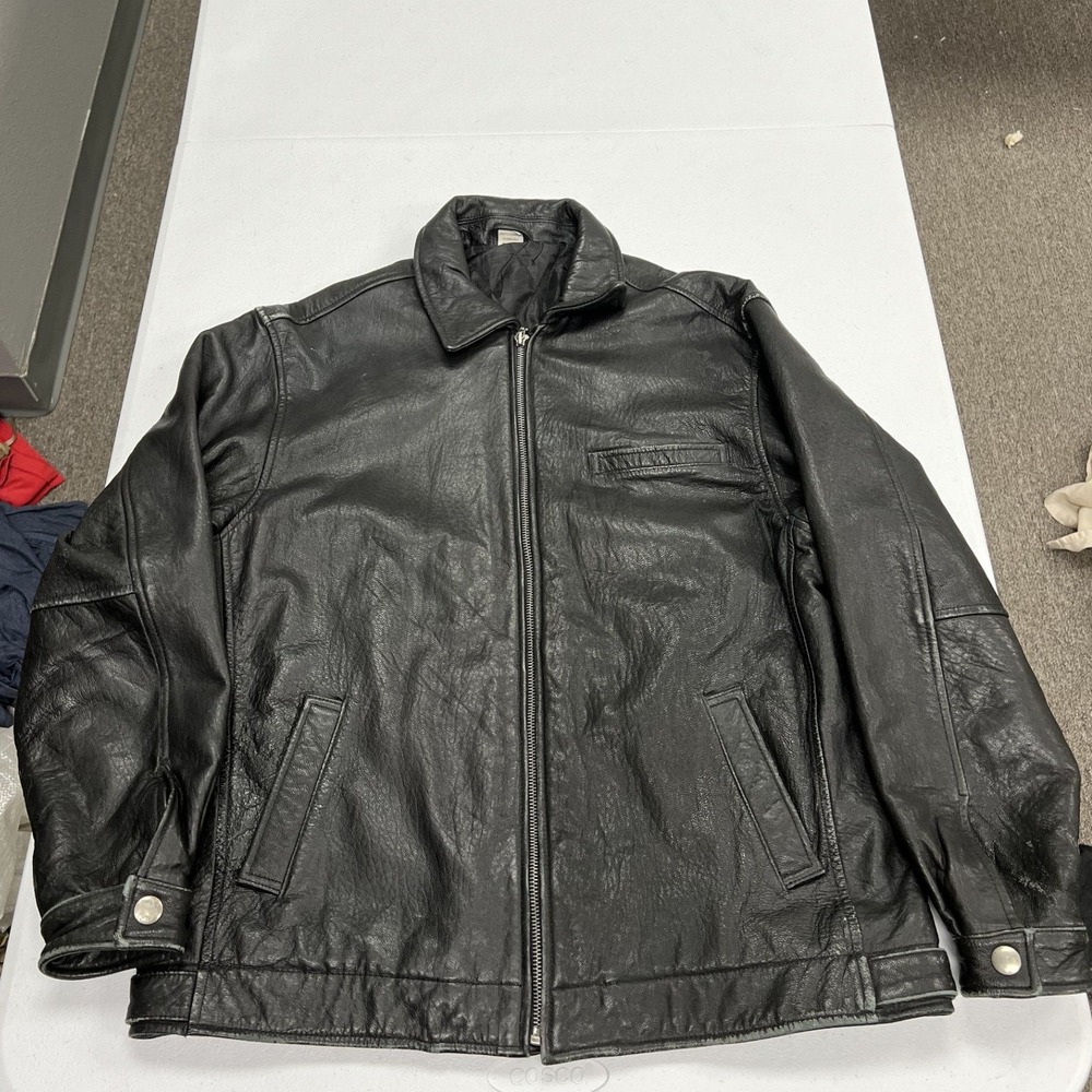 Unbranded Leather Bomber Jacket Mens L Black Quilted Lined Full Zip Vintage